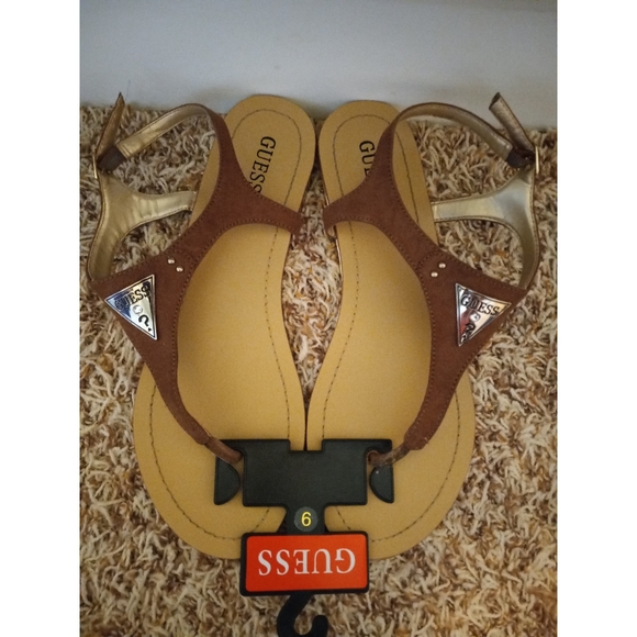 Guess Factory Carmela Cognac T-Strap Sandals - Picture 2 of 3